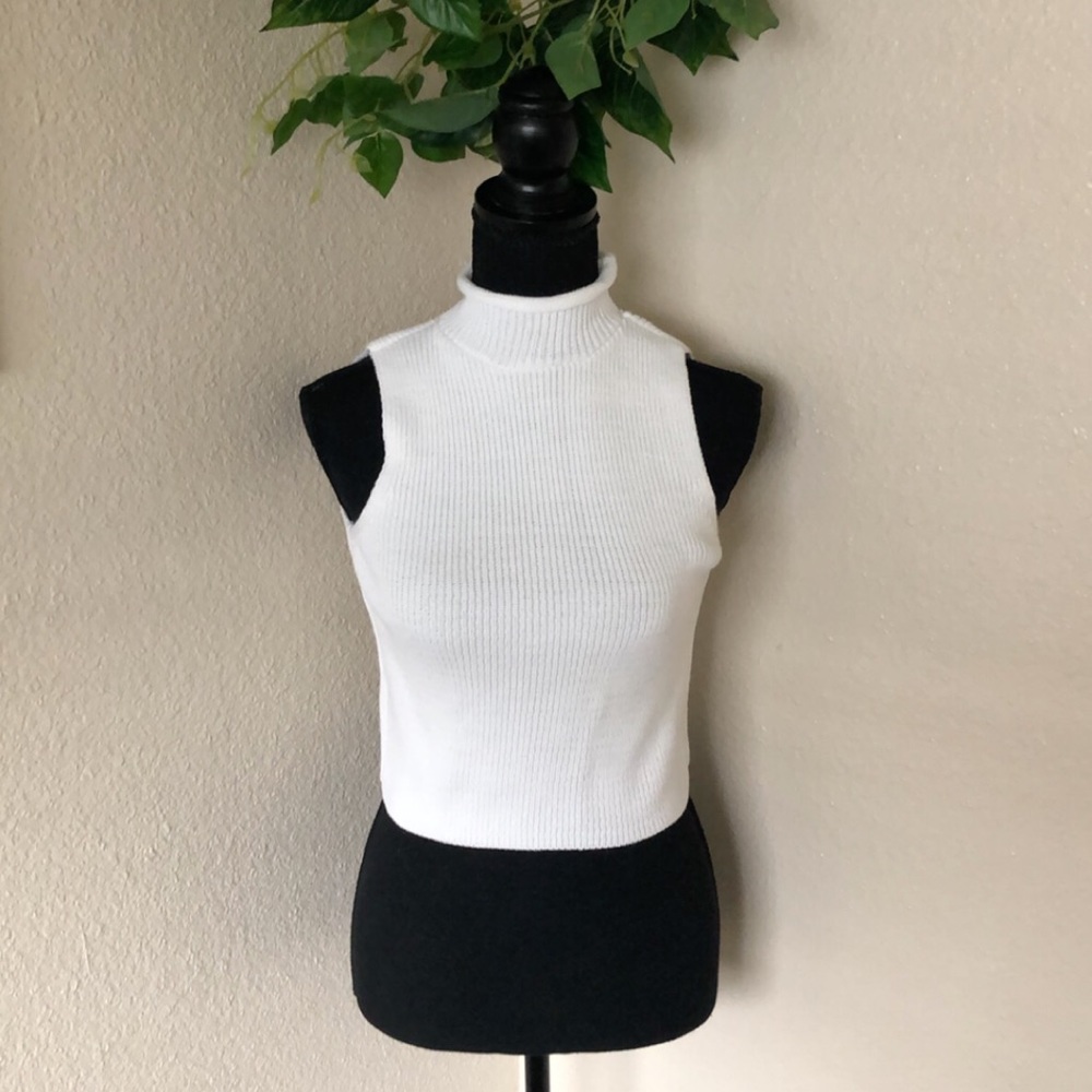 White Ribbed Turtleneck Top